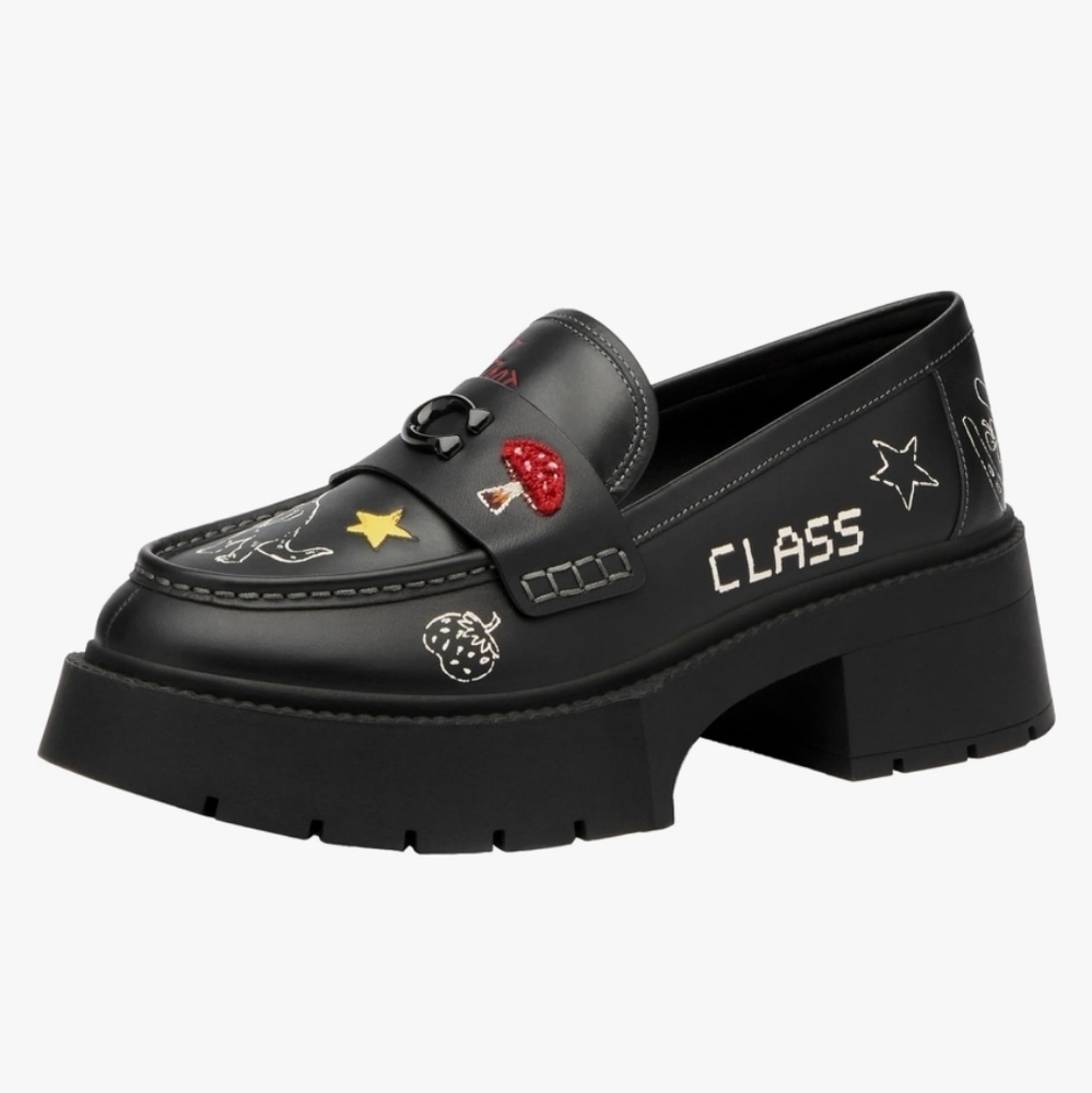 Coach Women's Leah Platform Loafer with Sketch Print, Charcoal/Black, 6.5
